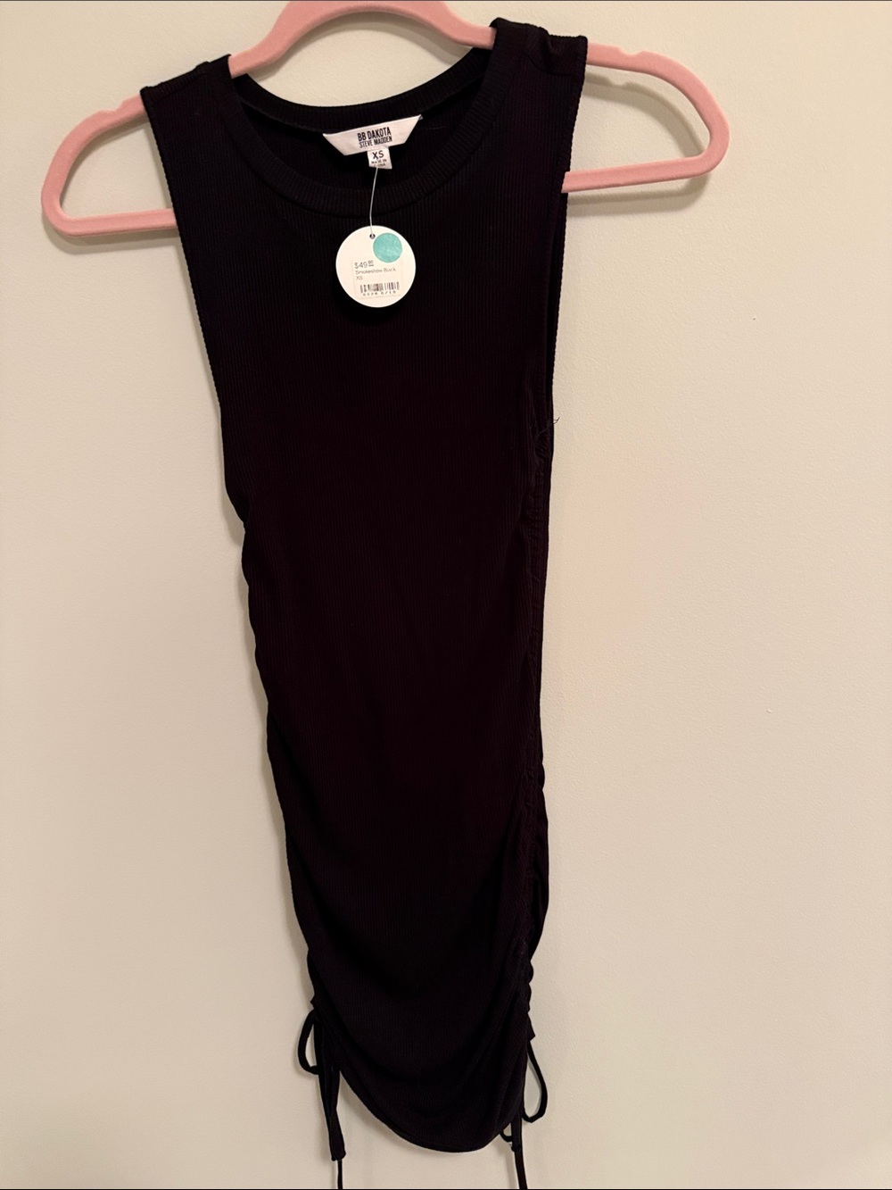 BB Dakota Black Ribbed Sleeveless Ruched Midi Dress